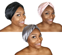 Load image into Gallery viewer, Secure - Luxurious Satin Sleep Turban Bonnet
